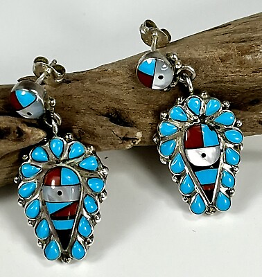 #ad Vintage Michael R Rogers Paiute Sterling Silver Turquoise amp; Coral Earrings $125.99