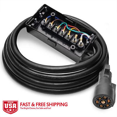 #ad MICTUNING 8ft Trailer Cord 7 Way Plug Inline Junction Box 7 Pole Wiring Harness $36.54