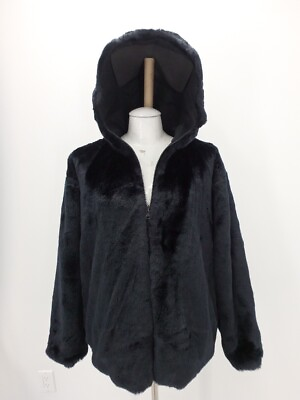 #ad HOODED REVERSIBLE Sheared Beaver Faux Fur Coat Jacket Medium Black 36855 $35.00