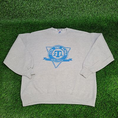 #ad Vintage Zeta Tau Alpha Beta Omega Fraternity Sweatshirt XL Gray Blue Spellout $65.08