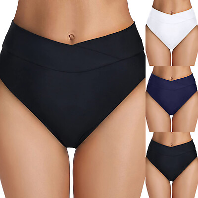 #ad Women High Waisted Bikini Bottoms High Cut Swim Bottom Full Coverage Swimsuit $6.99