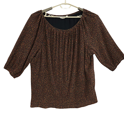 #ad Soft Surroundings Carmella Top Blouse Brown Plus Size 2X Metallic Leopard Print $23.63