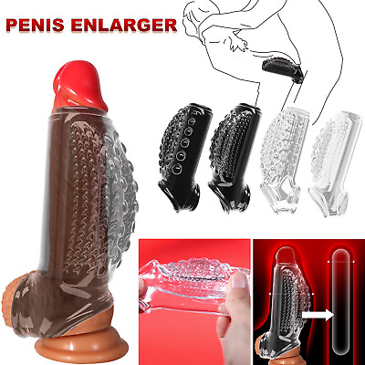 #ad Penis Extender Enlarger Enhancer Penis Sheath Stretch Sleeve Girth Ring Textured $9.99