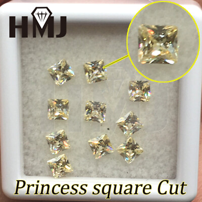 #ad 5pcs Yellow 5A Square High Quality Carbon Diamond Loose Cubic Zirconia CZ Stone $46.19