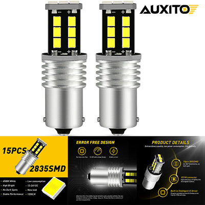 #ad AUXITO 2400LM BA15S 7506 1156 LED Xenon 6500k White Reverse Light Bulbs P21W AP1 $10.99