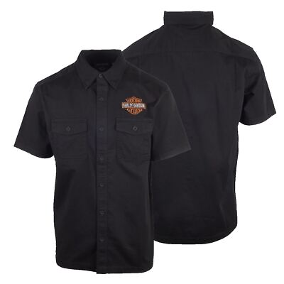 #ad Harley Davidson Men#x27;s Black Bar amp; Shield S S Woven Shirt S43B $33.60