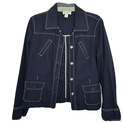 #ad LOFT Jacket Size 10 Navy Blue Cotton Blend Coat Lightweight Ann Taylor Coat $15.00