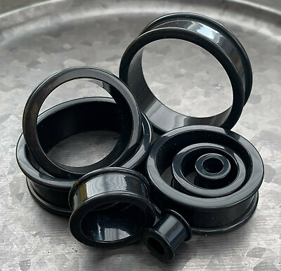 #ad PAIR Black Silicone Tunnels Double Flare Plugs Earlets Gauges up to 2 inch $11.95