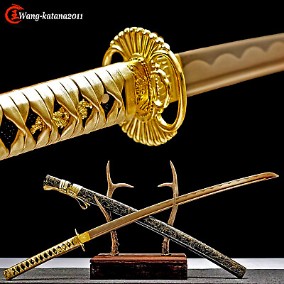 #ad Gold Katana 1095 Carbon Steel Battle Ready Japenese Samurai Sharp Fulltang Sword $100.00