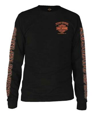 #ad Harley Davidson Men#x27;s Eagle Piston Long Sleeve Crew Shirt Black 30299947 $38.95