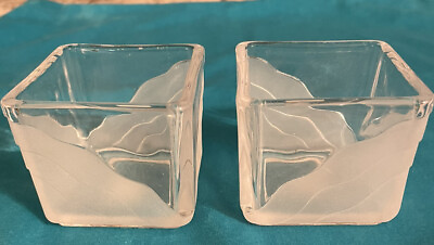 #ad Clear and Frosted Glass Candle Votive Holder By PartyLite Cirrus Pair NEW $15.00