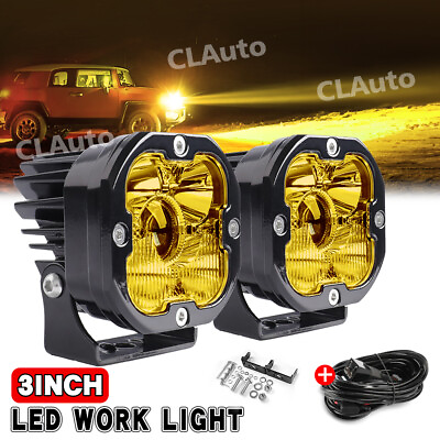 #ad 2x Laser 3quot;inch LED Work Light Amber Spot Flood Combo Pods Offroad Driving Light $90.59