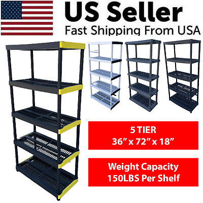 #ad 5 Tier Resin Garage Shelving Unit Sturdy Adjustable Storage Shelf Rack Shelves $84.99