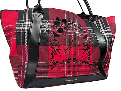 #ad Nwt Victoria#x27;s Secret Tartan Plaid Weekender Large Tote Bag Red amp; Black $11.24