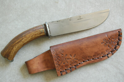 Custom Carbon Steel Blade Knife with Antler Handle Hand Sewn Leather Sheath $55.00