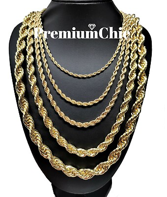 #ad Rope Chain Necklace 3mm to 10mm 16quot; to 30quot; 14K Gold Plated Mens Jewelry $10.11
