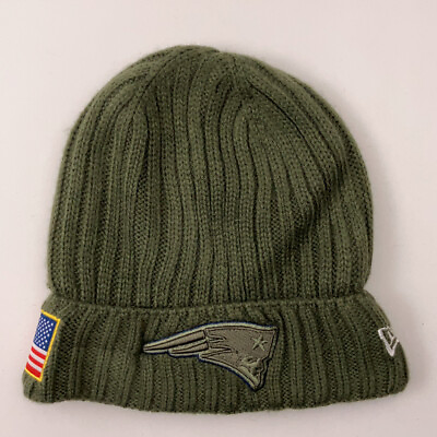 #ad NFL Olive Green American Flag Support Troops Winter Hat New England Patriots $18.73