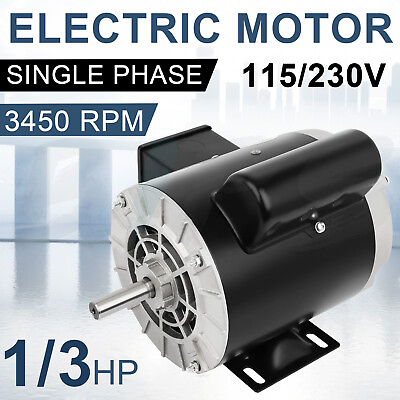 #ad Air Compressor Electric Motor 1 3HP Single Phase 3450 RPM 115 230V 5 8quot;Shaft ODP $129.69