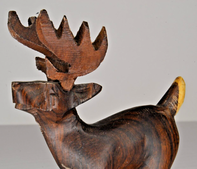 #ad Vintage Wooden Carved Wooden Moose 4quot; Office Decor Figurine Spirit Animal $14.75