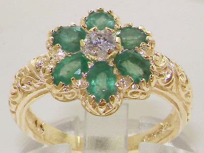 #ad Solid 9K Yellow Gold Natural Emerald amp; Diamond Art Nouveau style Ring $609.00