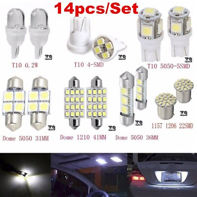14PCS Car Interior Package Map Dome License Plate Mixed LED Light Accessories $7.99