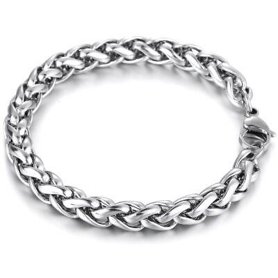 #ad 8MM Silver Stainless Steel Wheat Link Chain Bracelet Men Women Xmas Gift 8 9 10quot; $8.09