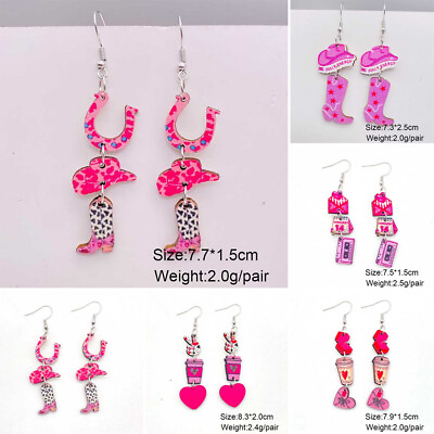 #ad Fashion Acrylic Pink Heart Earrings Drop Dangle Women Valentine#x27;s Day Jewelry C $1.93