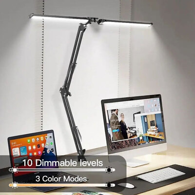 #ad Double Head LED Desk Lamp Clamp Swing Arm Eye Caring Dimmable 10Brightness Level $24.52