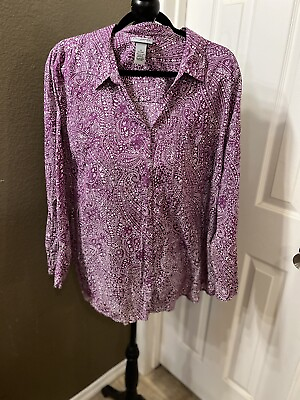#ad Catherines Plus 2X 22 24W Top Purple Tunic Shirt Button Up $39.99