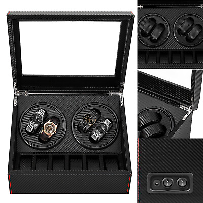 #ad 46 Automatic Rotation Watch Winder Box Carbon Fiber Watch Display Storage Case $66.15