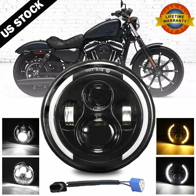 #ad 7quot; inch LED Headlight DRL Angel Eyes for Harley Davidson Honda Yamaha Motorcycle $29.99