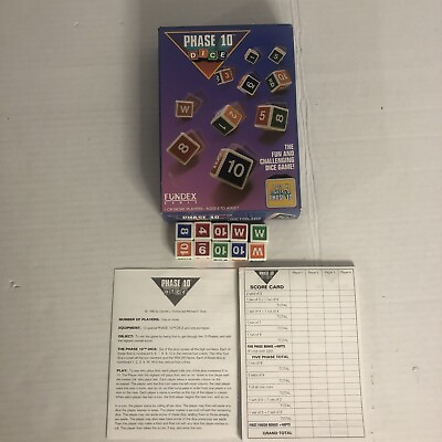 #ad Fundex 1993 PHASE 10 Dice Game Boxed with Instructions Dice amp; Score Sheets Pad $29.99