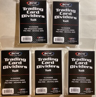 #ad 50 5 Packs of 10 BCW Tall Trading Card Dividers New Never Opened $10.95