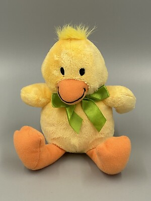#ad 7 Inch Yellow Duck Duckling Plush W Green Bow Tie Stuffed Animal Toy $8.00