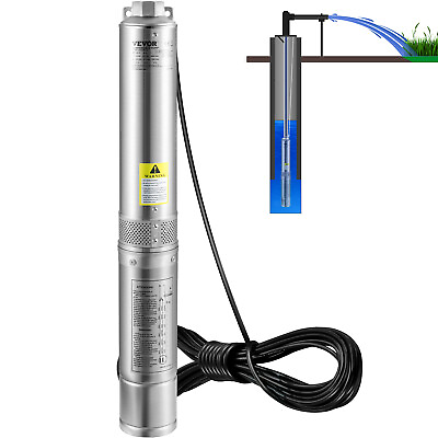 #ad VEVOR 1HP 4” Deep Well Pump 37GPM Submersible Pump 207ft Stainless Steel 230V $96.99