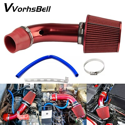 #ad Red 3#x27;#x27; Car Cold Air Intake Filter Induction Pipe Kit Aluminum Power Flow Hose $18.99