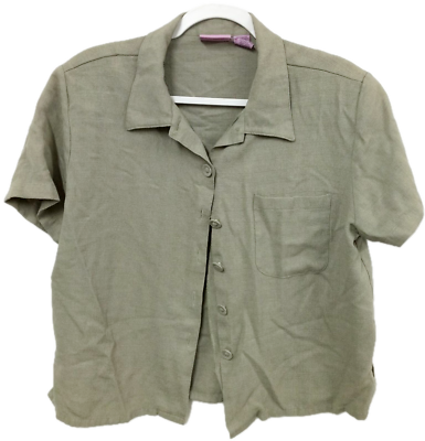 #ad Premier green button down pocket women#x27;s short sleeve top 1X $13.99