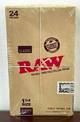 #ad Raw 1.25 1 1 4 Classic Cigarette Rolling Paper Full Box 24 pk Factory Sealed $18.95