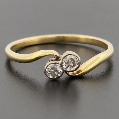 #ad 18ct Yellow Gold Diamond Two Stone Ring Size N GBP 237.50