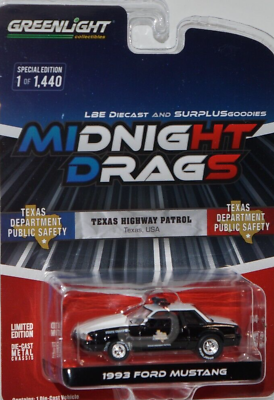 Greenlight 1 64 1993 Ford Mustang Texas State Trooper Midnight Drags Model Car $18.99