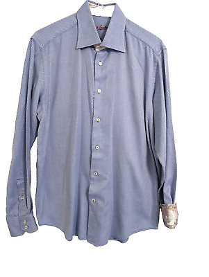 #ad Robert Graham button up shirt mens 39 15.5 blue geometric flip cuff long sleeves $25.00