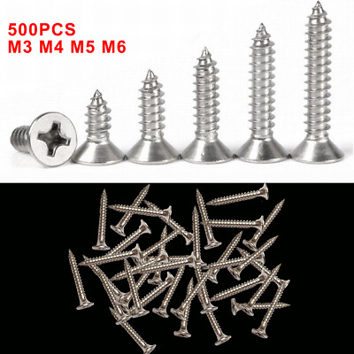 #ad 500pcs M3 M4 M5 M6 304 Stainless Phillips Countersunk Head Tapping Wood Screws $113.39