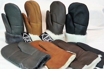 #ad 4 COLOR REAL GENUINE SHEEPSKIN SHEARLING LEATHER MITTENS UNISEX Fur Winter S 2XL $23.89