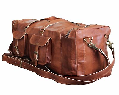 #ad Bag Leather Overnight Travel Duffle Gym Genuine Luggage Weekend Men Vintage S $90.50