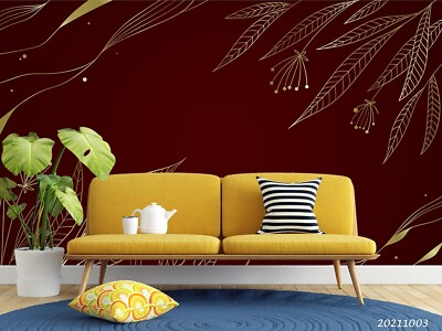 3D Leaves Dark Red Background Wallpaper Wall Murals Removable Wallpaper 793 AU $249.99