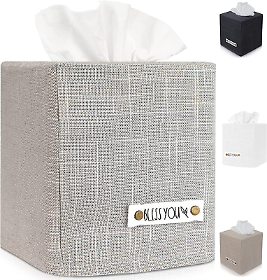 #ad Stylish Tissue Box Cover This Gray Linen Holder Instantly Covers Your Square T $8.98