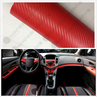 #ad Red Carbon Fiber Vinyl Wrap Sticker Auto Interior Accessorie Console Dashboard $10.56