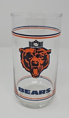 #ad VINTAGE 1988 Mobil Gas Chicago Bears Glass Orange Bear $14.99