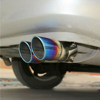 #ad Burnt Blue Car Stainless Steel Rear Dual Exhaust Pipe Tail Muffler Tip Accessory $20.99
