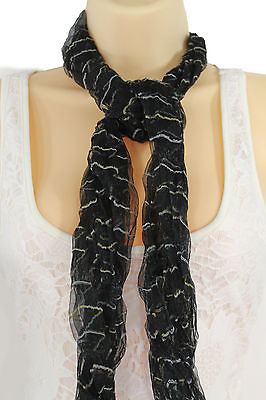 #ad New Women Fashion Neck Scarf Sheer Fabric Light Long Striprs Black White Wrap $7.99